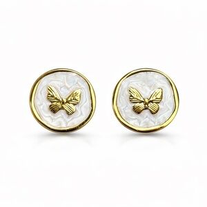 Gold and White Enamel Butterfly Earrings
